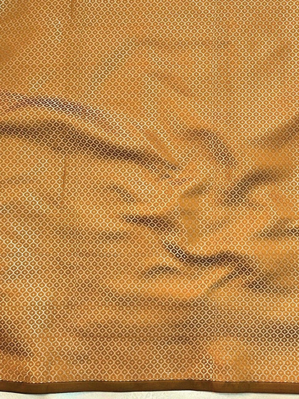 Banarasee Handwoven Semi Silk Saree With Zari Border-Mustard Yellow