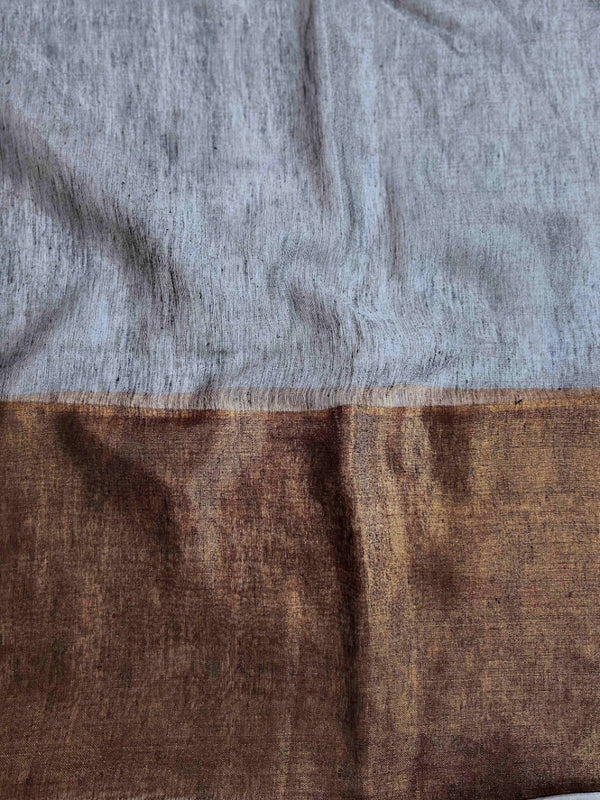 Banarasee Linen Tissue Metallic Shine Saree-Grey & Gold