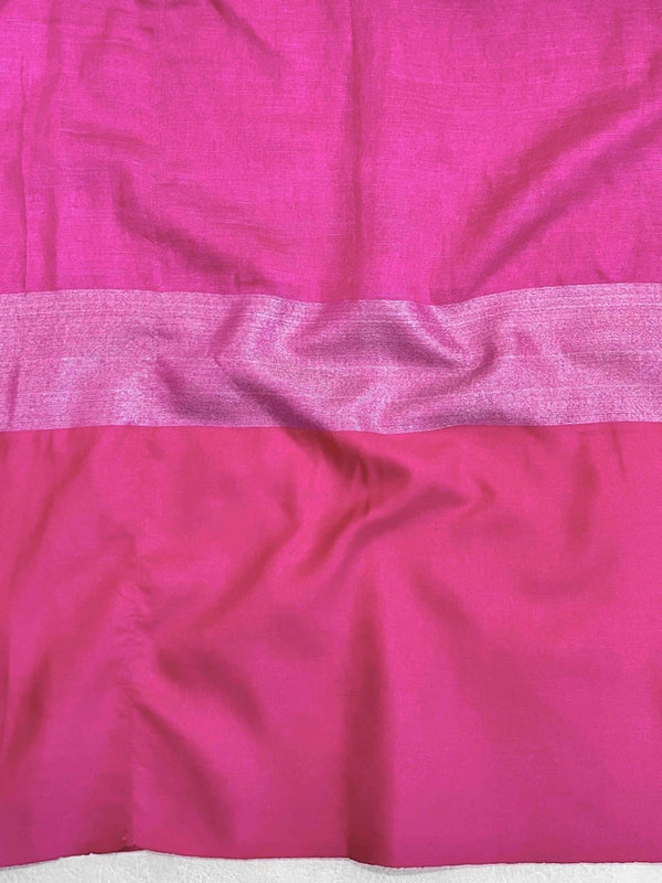 Banarasee Handloom Pure Linen Shine Saree-White & Light Pink