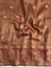 Banarasee Handwoven Soft Tissue Saree With Zari Border & Buti Design-Rust (Dual Tone)