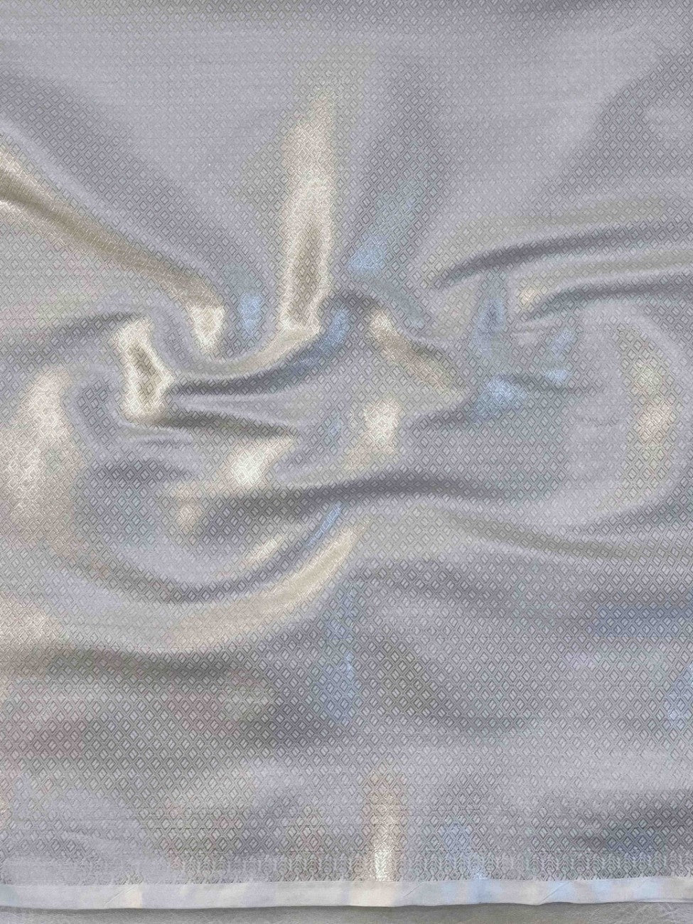 Banarasee Handwoven Semi Silk Saree With Silver Zari Buta Design-White