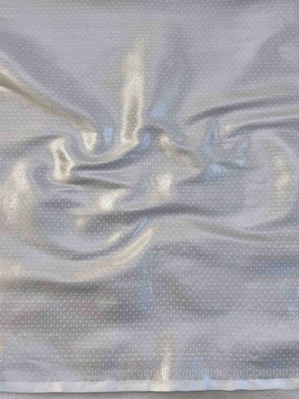 Banarasee Handwoven Semi Silk Saree With Silver Zari Buta Design-White
