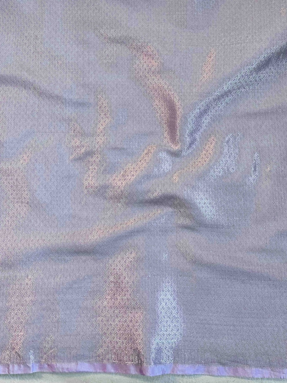 Banarasee Handwoven Semi Silk Saree With Silver Zari Buta Design-Lavender