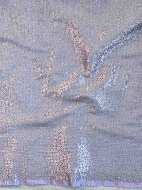 Banarasee Handwoven Semi Silk Saree With Silver Zari Buta Design-Lavender