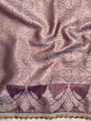 Banarasee Handwoven Crushed Tissue Saree With Zari Buta Design & Lace-Onion Pink