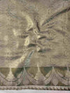 Banarasee Handwoven Crushed Tissue Saree With Zari Buta Design & Lace-Olive Green