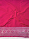 Banarasee Handwoven Semi-Katan Zari & Resham Weaving Floral Border Saree-Deep Pink