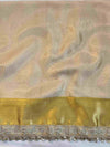 Banarasee Handwoven Tissue Saree With Floral Weaving Design Border & Lace-Yellow