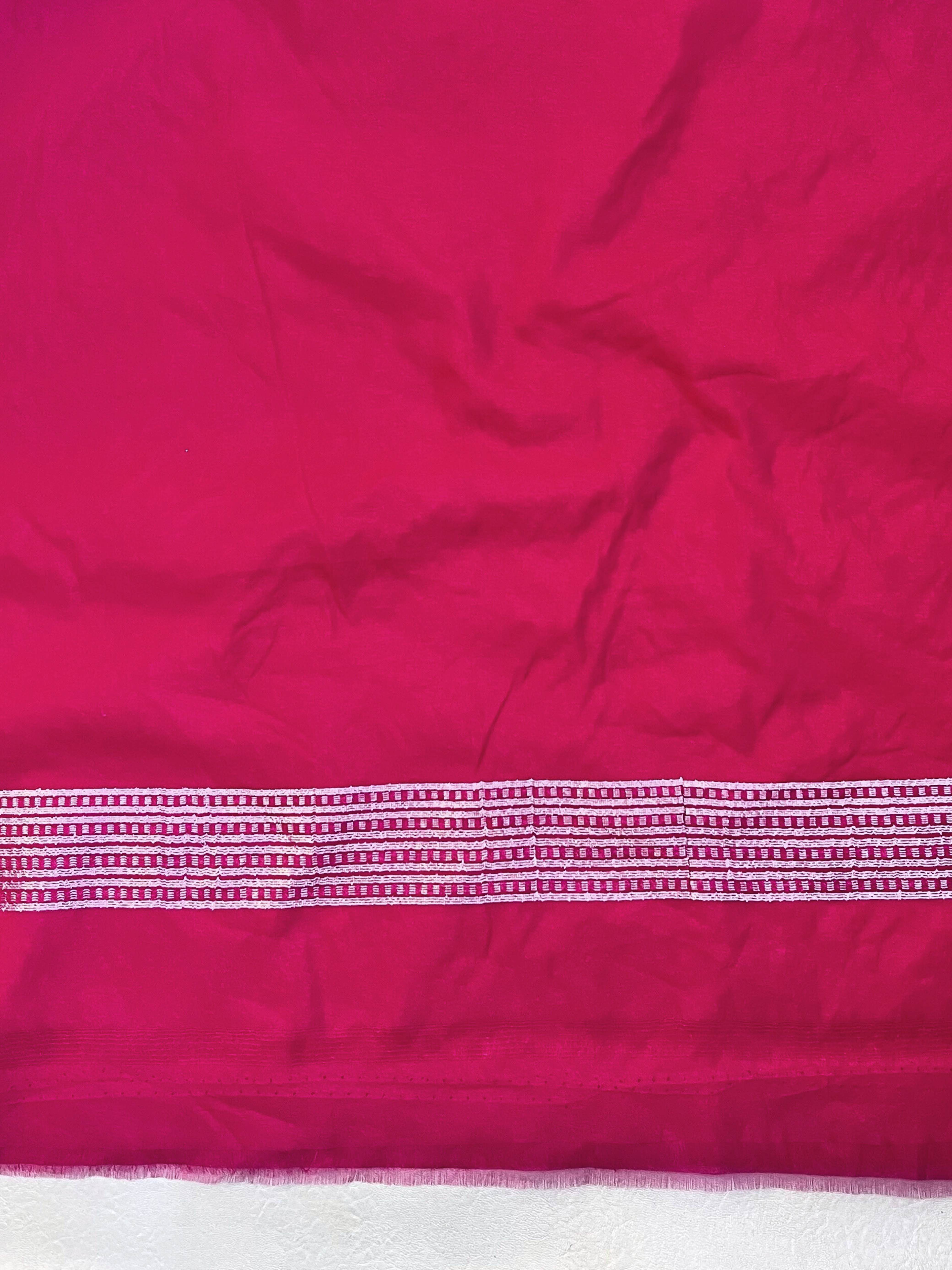 Banarasee Semi Chiffon Saree With Buti Design & Hand Embroidery Border-Pink