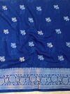 Banarasee Semi Chiffon Saree With Silver Zari Buta Design & Floral Border-Cobalt Blue