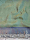 Banarasee Handwoven Tissue Saree With Floral Weaving Contrast Border & Lace-Blue (Dual Tone)