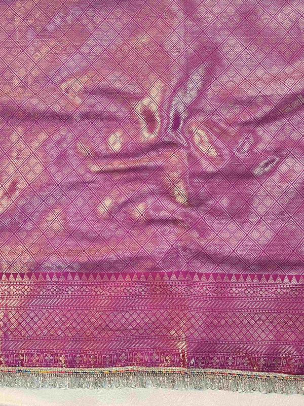 Banarasee Handwoven Tissue Saree With Zari Jaal Design & Lace-Pink(Dual Shade)