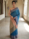 Banarasee Cotton Silk Saree With Resham Border & Pallu-Blue