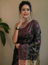 Banarasee Cotton Silk Jamdani Saree With Resham & Zari Design-Black