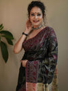 Banarasee Cotton Silk Jamdani Saree With Resham & Zari Design-Black