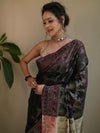 Banarasee Cotton Silk Jamdani Saree With Resham & Zari Design-Black