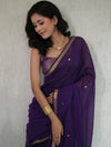Handloom Mul Cotton Saree With Mirror Work Gold Zari Border-Violet