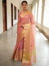 Banarasee Handwoven Broad Border Tissue Saree With Embroidered Design-Pink