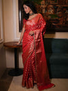 Banarasee Handwoven Semi Silk Saree With Zari Design & Lace-Red
