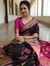 Banarasee Cotton Silk Saree With Resham Work & Pallu-Black & Pink