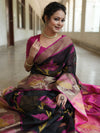 Banarasee Cotton Silk Saree With Resham Work & Pallu-Black & Pink