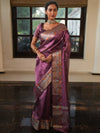 Banarasee Handwoven Plain Tissue Saree With Zari Border-Plum