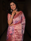 Banarasee Handwoven Cotton Silk Saree With Zari Jaal Design & Border-Pink