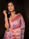 Banarasee Handwoven Cotton Silk Saree With Zari Jaal Design & Border-Pink