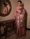 Banarasee Handwoven Tissue Saree With Zari Jaal Design & Border Lace-Pink (Dual Shade)
