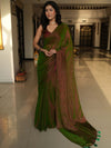 Banarasee Dual Shaded Chiffon Saree With Mirror Work-Green