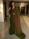 Banarasee Dual Shaded Chiffon Saree With Mirror Work-Green