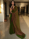 Banarasee Dual Shaded Chiffon Saree With Mirror Work-Green