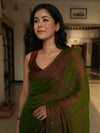 Banarasee Dual Shaded Chiffon Saree With Mirror Work-Green