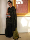 Bhagalpur Handloom Pure Linen Cotton Saree-Black