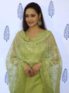 Banarasee Embroidered Chanderi Salwar Kameez With Kota Check Dupatta Set-Light Green