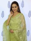 Banarasee Embroidered Chanderi Salwar Kameez With Kota Check Dupatta Set-Light Green