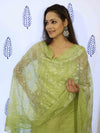 Banarasee Embroidered Chanderi Salwar Kameez With Kota Check Dupatta Set-Light Green