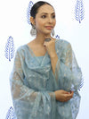 Banarasee Embroidered Chanderi Salwar Kameez With Kota Check Dupatta Set-Bluish Grey