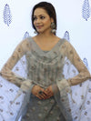Banarasee Embroidered Chanderi Salwar Kameez With Kota Check Dupatta Set-Grey