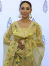Banarasee Tissue Hand-Painted Salwar Kameez Fabric With Dupatta Set-Yellow