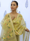 Banarasee Tissue Hand-Painted Salwar Kameez Fabric With Dupatta Set-Yellow