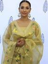 Banarasee Tissue Hand-Painted Salwar Kameez Fabric With Dupatta Set-Yellow