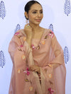 Banarasee Tissue Hand-Painted Salwar Kameez Fabric With Dupatta Set-Pink