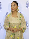 Banarasee Tissue Hand-Painted Salwar Kameez Fabric With Dupatta Set-Beige