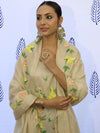 Banarasee Tissue Hand-Painted Salwar Kameez Fabric With Dupatta Set-Beige