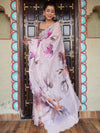 Banarasee Organza Silk Floral Printed Saree With Scallop Border-Brown
