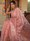 Banarasee Organza Mix Saree With Zari Jaal Design-Peach