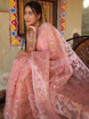 Banarasee Organza Mix Saree With Zari Jaal Design-Peach