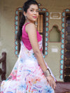 Banarasee Organza Silk Floral Printed Saree With Scallop Border-White