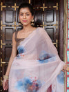Banarasee Organza Silk Floral Printed Saree With Scallop Border-Cream